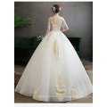 HQ308 New Wedding Dresses for Adults Bride Use Crystal V-neck Floor Length Empire Ball Gown Frocks Gold Lace Bridal Dresses